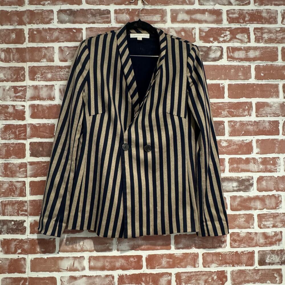 Jonathan Simkhai Structured Stripe Blazer Midnight Blue Khaki Size 6
